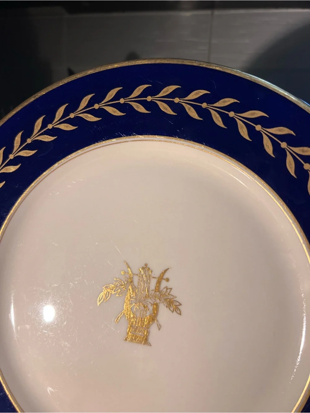 Cobalt Blue and Gold Laurel Dinner Plate, no chips or cracks